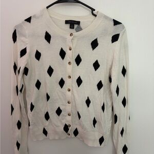 Ann Taylor Cream and Black Diamond Cardigan